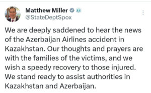 ABŞ Dövlət Departamenti təyyarə qəzası ilə bağlı başsağlığı verdi