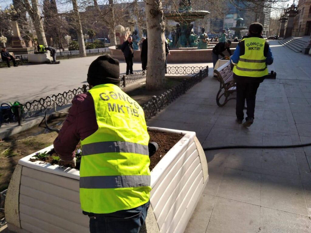 Gəncənin daha bir necə məkanında güllər əkilib