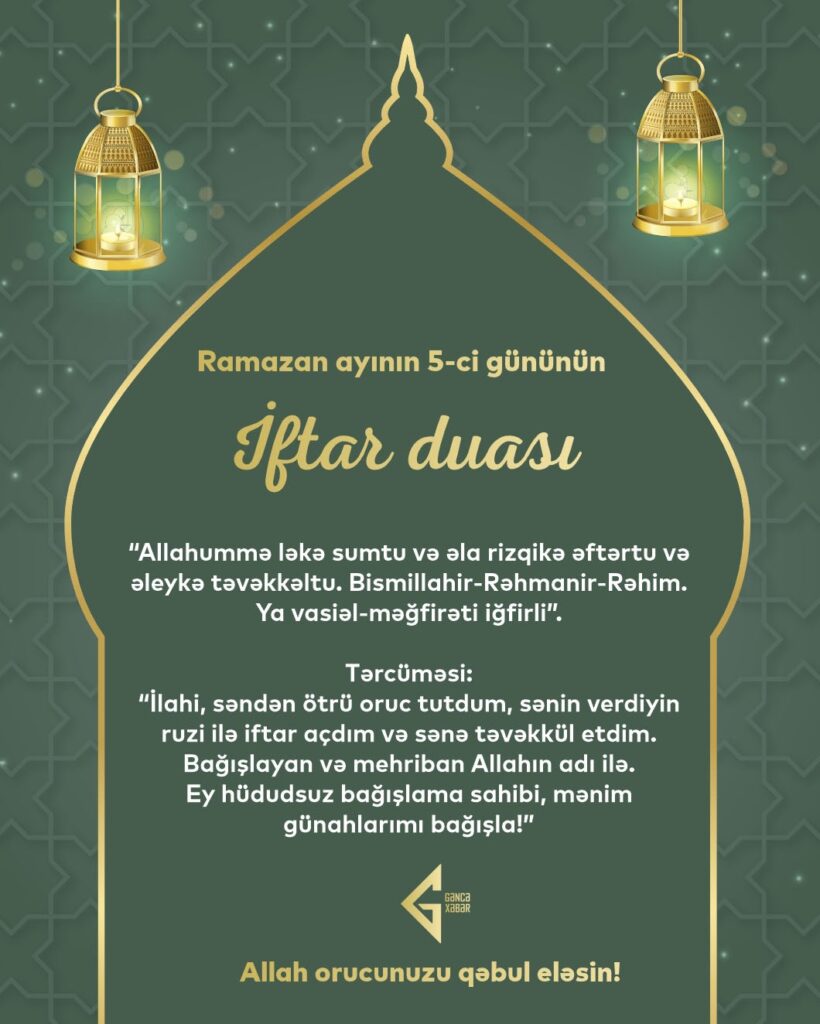 Ramazan ayının beşinci gününün imsak, iftar və namaz vaxtları