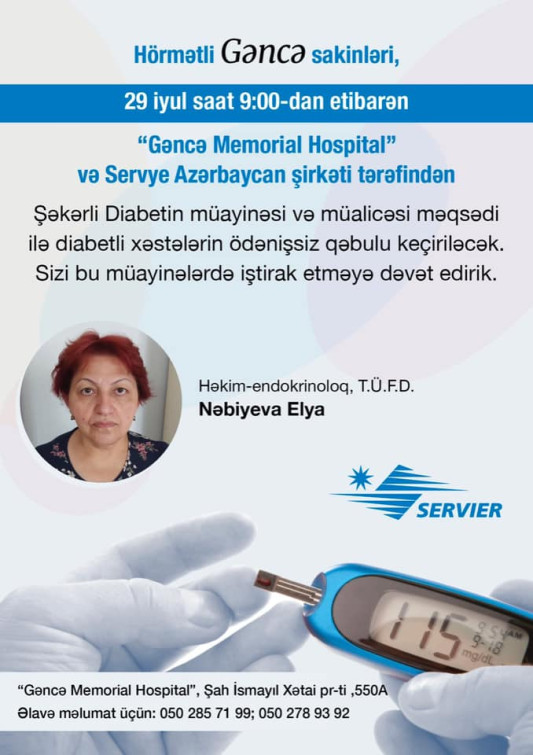 Gəncə: Memorial Hospitalda diabet xəstələri üçün ödənişsiz müayinə keçiriləcək