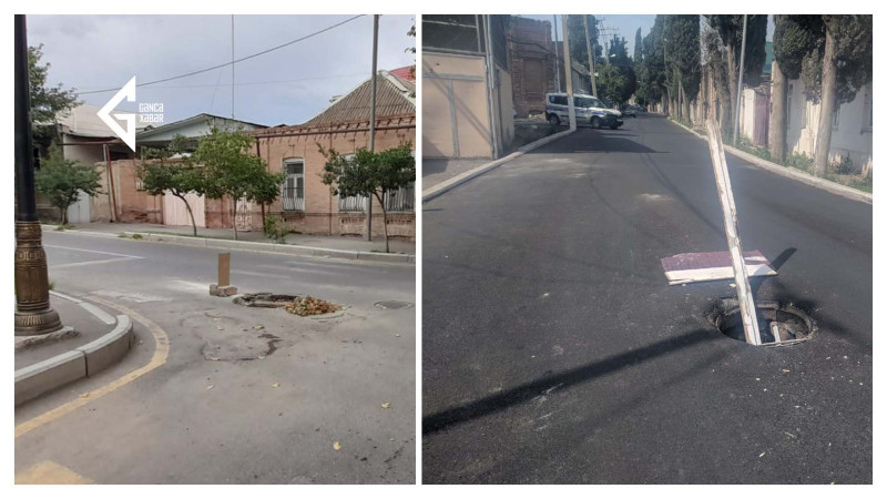 Gəncədə sürücülər üçün təhlükə yaradan kanalizasiya quyuları
