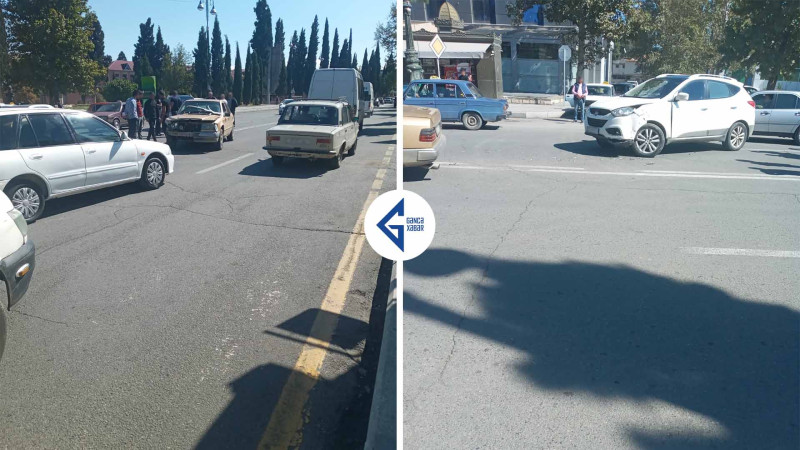 Gəncədə Hyundai və Mercedes markalı minik avtomobilləri toqquşublar