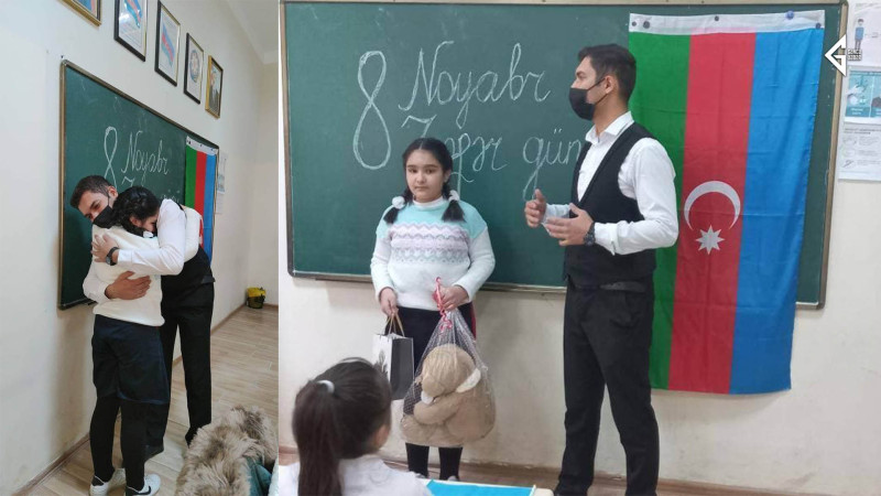 Gəncədə Vətən müharibəsi qazisi və şagird görüşüblər