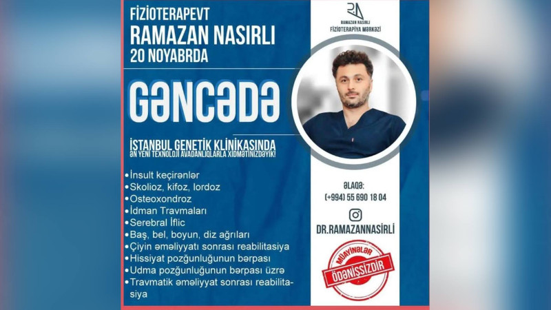 Gəncədə ödənişsiz fizioterapevt müayinəsi keçiriləcək