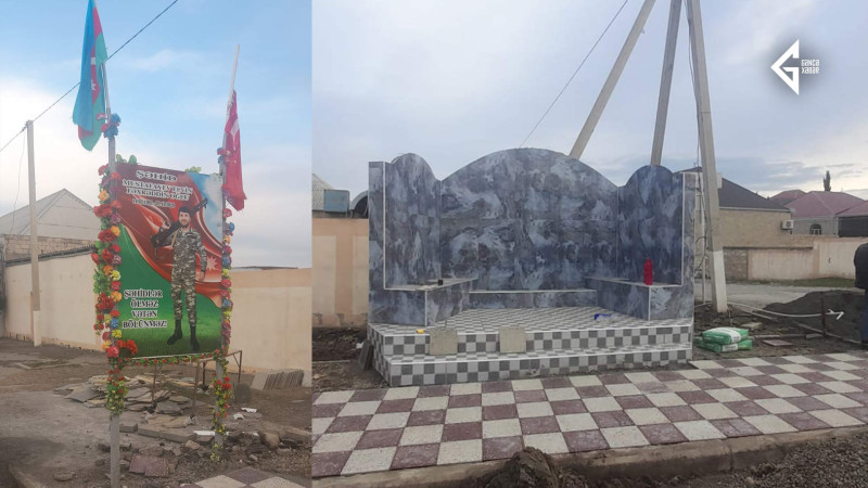 Gəncədə şəhidin xatirəsinə atası ehsan bulağı tikir