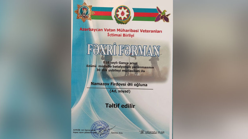Gəncəli müəllim Fəxri Fərmanla təltif edildi