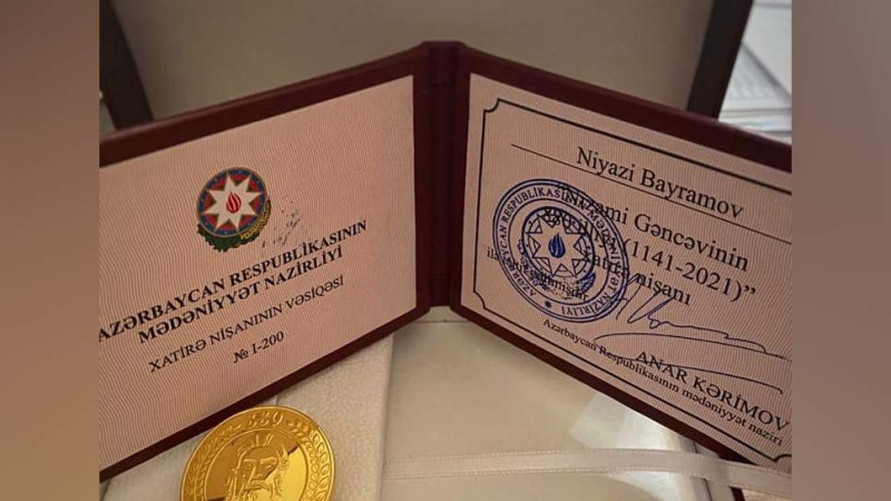Gəncə: Niyazi Bayramov xatirə nişanı ilə təltif olunub
