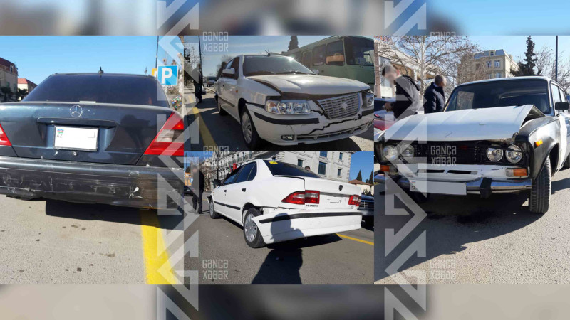 Gəncədə Gold Əminə Hipermarketin yanında zəncirvari qəza