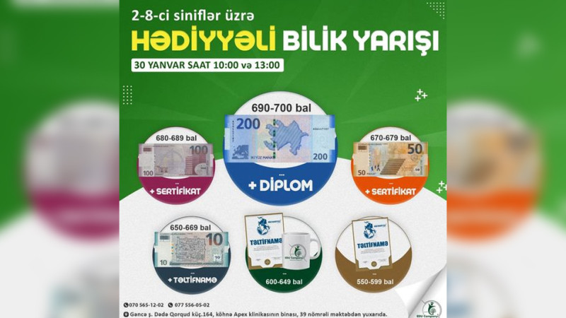 Gəncədə hədiyyəli bilik yarışı olacaq