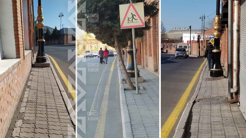 Gəncədə uşaqlı valideynlər məcbur olub səki ilə deyil, maşın yolu ilə hərəkət edirlər