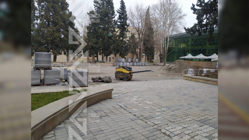 Gəncədə Atatürk parkında abadlıq işləri aparılır