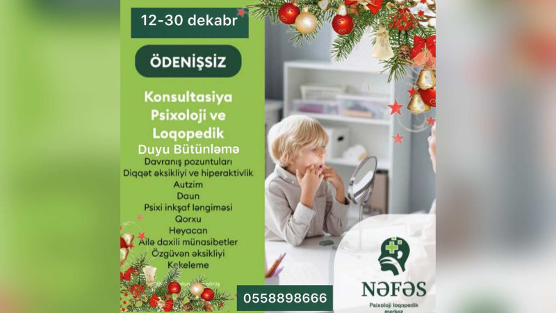Ödənişsiz psixoloji və loqopedik konsultasiyalar aparılır