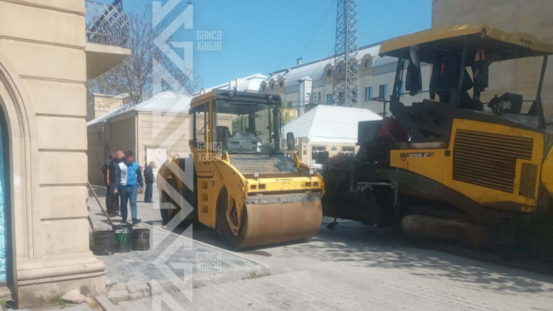 Bir neçə binanın qarşısına asfalt örtüyü salınır
