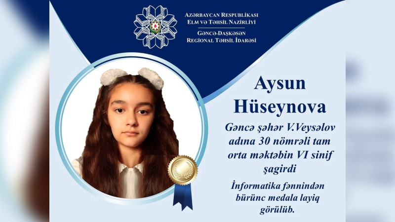 VI sinif şagirdi respublika müsabiqəsində medal qazanıb