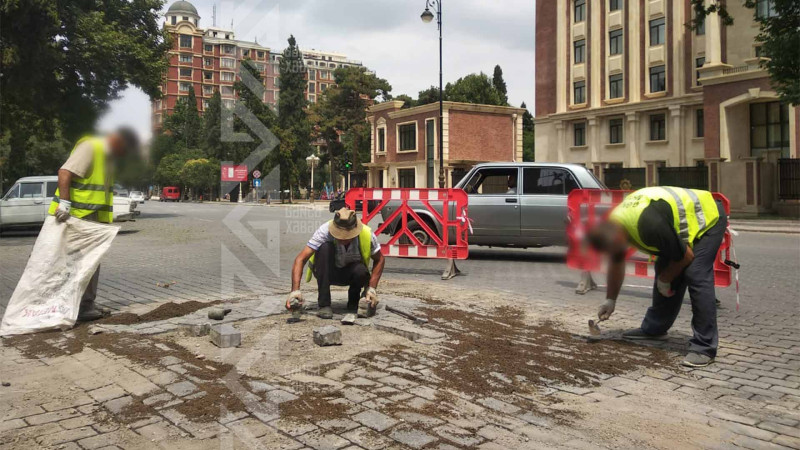Xan bağının qarşısındakı yolun bir hissəsində təmir işləri görülüb