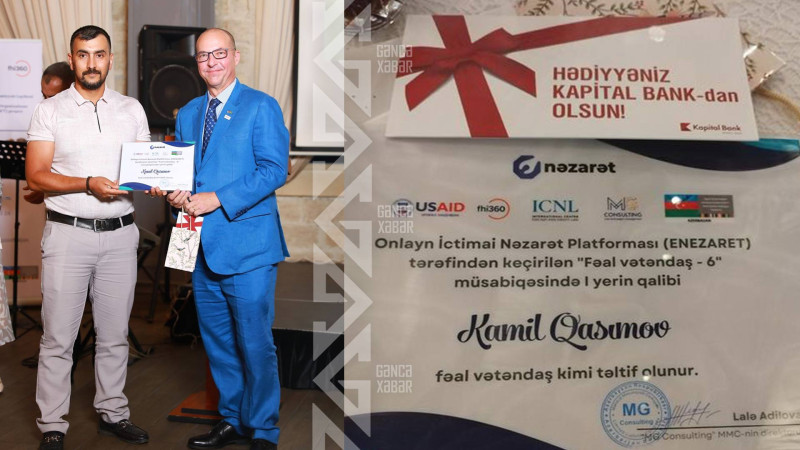 Şəhər sakini fəal vətəndaş olaraq təltif edilib