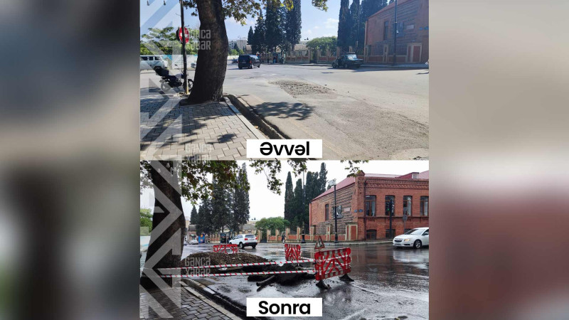 Şəhərin mərkəzində qazılmış ərazi təmir olunub