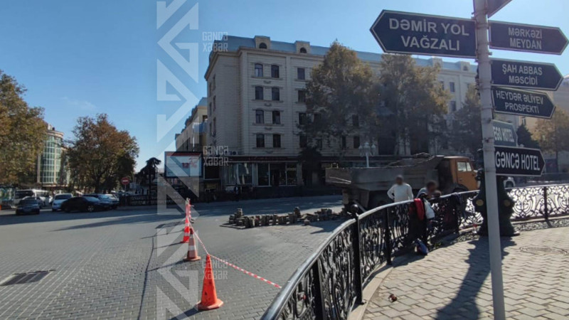 Şəhərin mərkəzi prospektində təmir işləri gedir