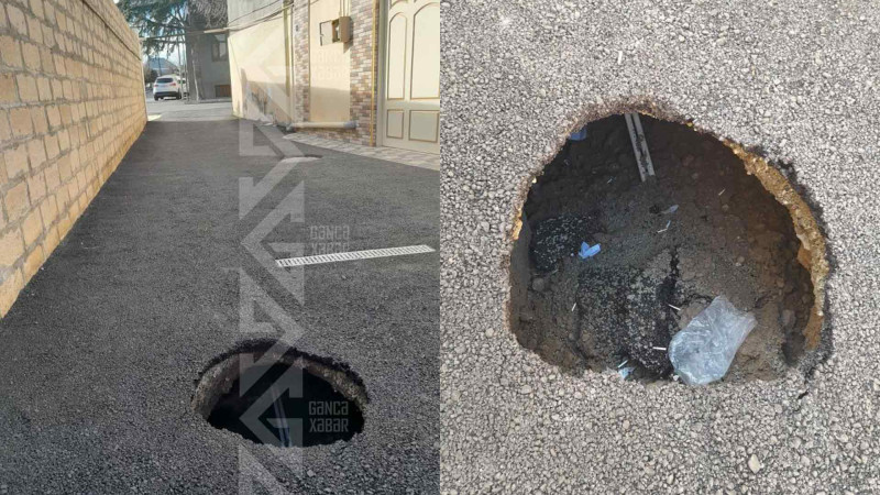 Yeni çəkilmiş asfalt örtüyündə quyu əmələ gəlib