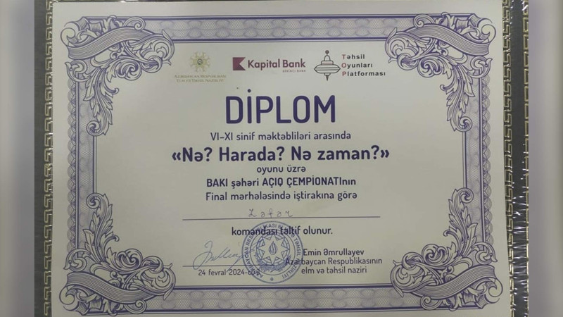 Şagirdlər Nə? Harada? Nə zaman?  oyununda iştirak ediblər