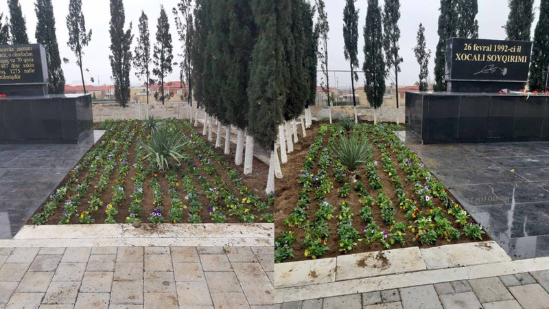 “Ana Harayı” abidəsinin ətrafında mövsümi güllər əkilib