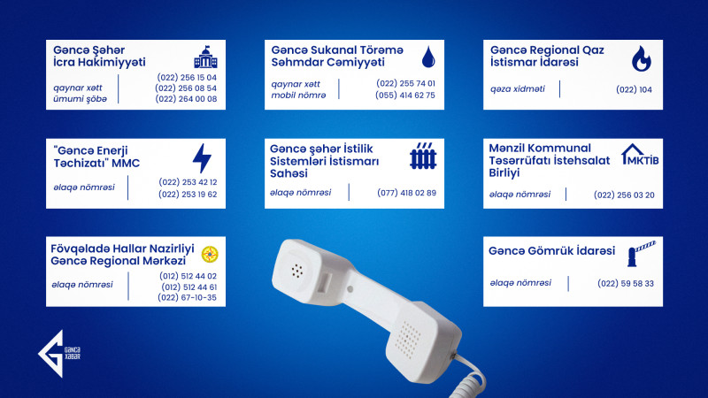 Şəhərimizdə fəaliyyət göstərən qurumların əlaqə nömrələri