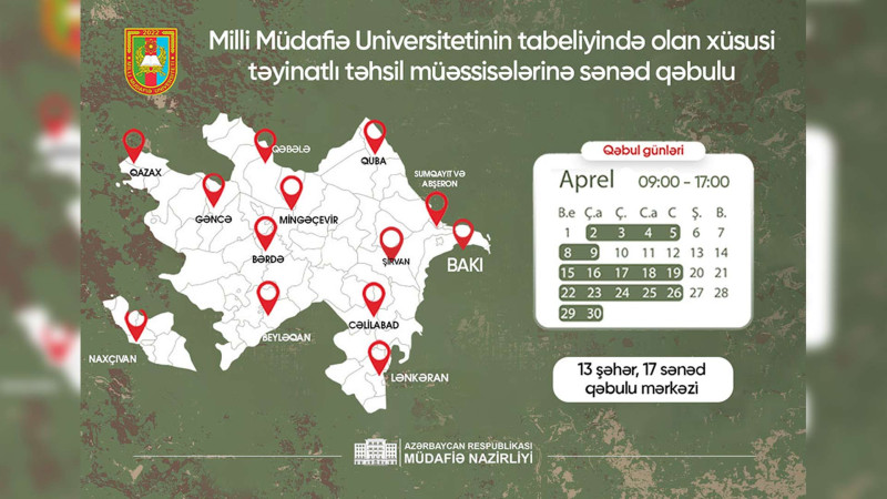 Bu gündən hərbi kolleclərə sənəd qəbulu başlayır