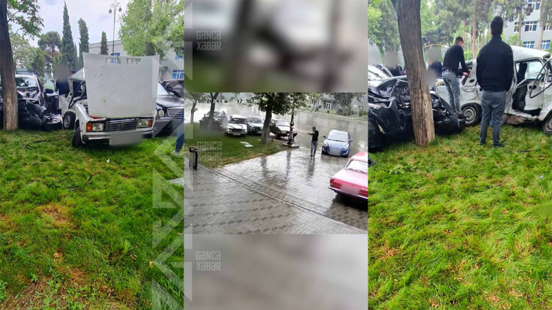 Yağışda sürüşən avtomobil üç maşına ziyan vurub