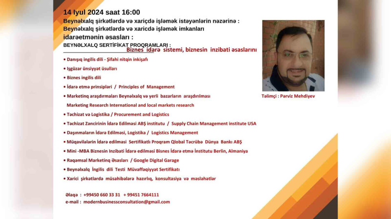 Təlimçi Pərviz Mehdiyev ilə növbəti təşkil olunacaq