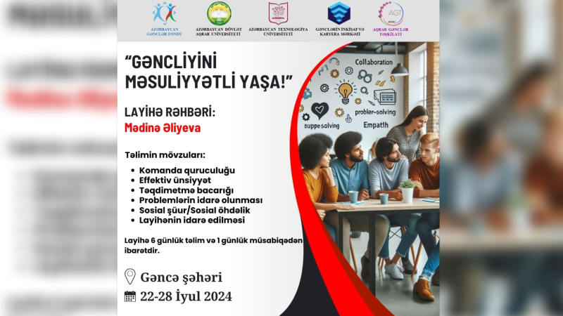 Gəncliyini məsuliyyətli yaşa! layihəsinə qeydiyyat başlayır