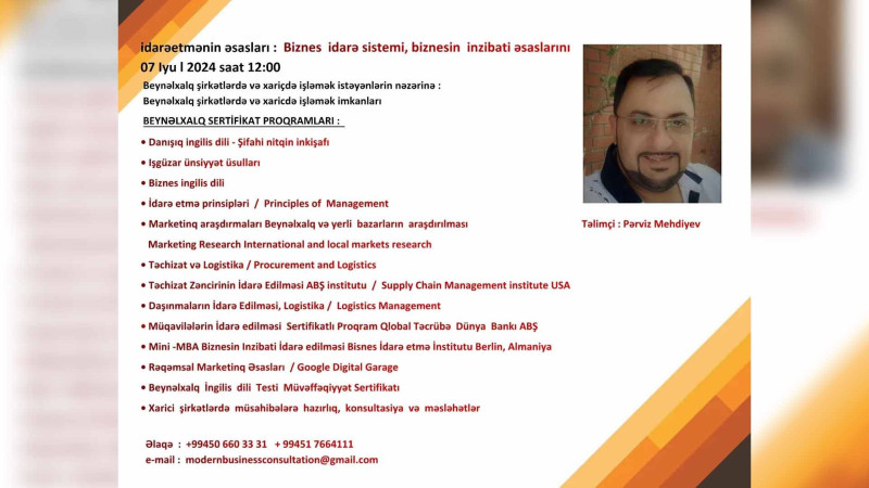 “İdarəetmənin əsasları” mövzusunda təlim baş tutacaq