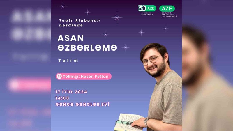 Gənclər Evində “Asan əzbərləmə” adlı təlim keçiriləcək