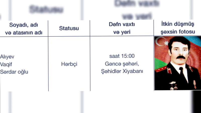 Növbəti itkin düşmüş şəhid torpağa tapşırılacaq