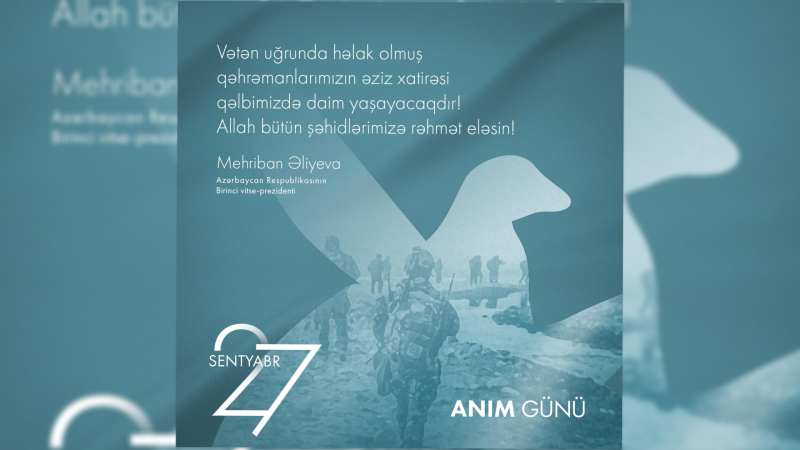 Mehriban Əliyeva Vətən müharibəsində həyatını itirən şəhidlərin xatirəsinin anıb