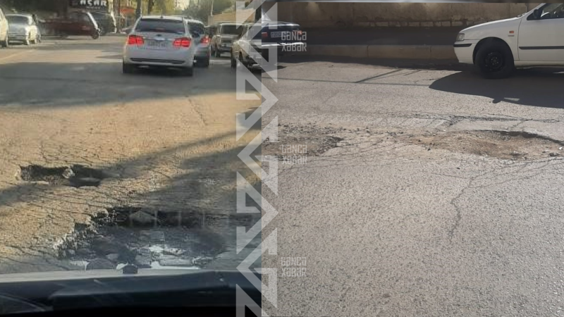 Gəncədə yolu təmir etmək əvəzinə GÖZDƏN PƏRDƏ ASDILAR