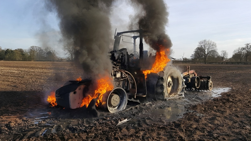 Ağstafada traktor yanıb