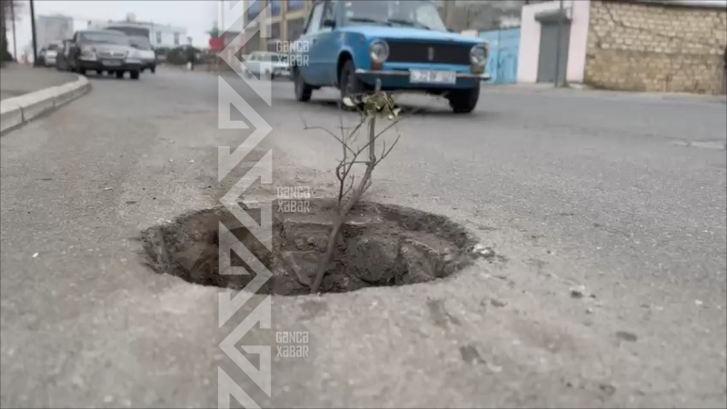 Gəncədə təhlükəli vəziyyət: Avtomobil yolunda lükun qapağı yoxdur - VİDEO