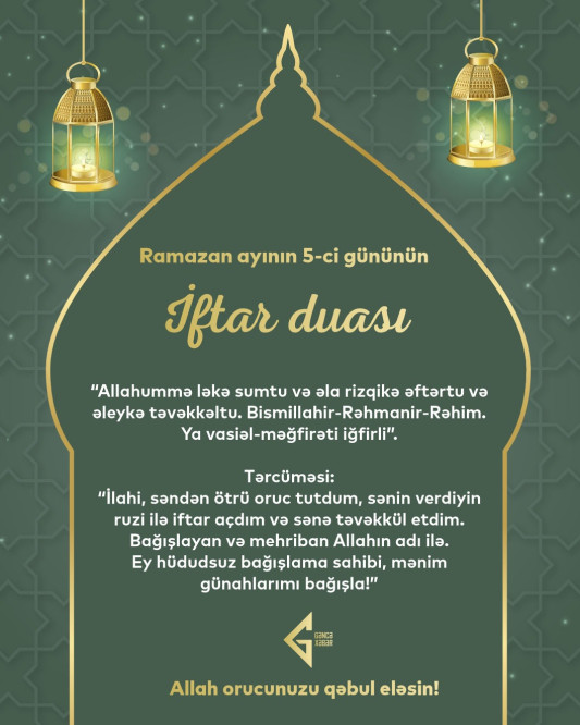 Ramazan ayının beşinci gününün imsak, iftar və namaz vaxtları