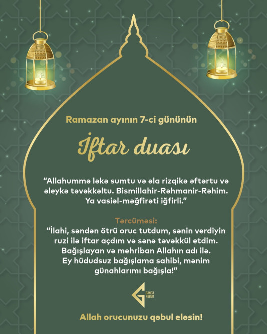 Ramazan ayının yeddinci gününün imsak, iftar və namaz vaxtları