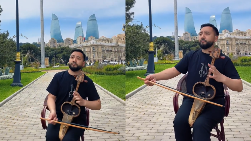 Qazaxıstanlı musiqiçi qopuzda gəncəli bəstəkarın əsərini ifa etdi