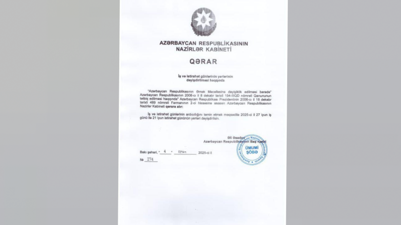 İş və istirahət günlərinin yerləri dəyişdirildi