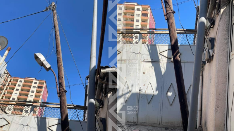 Gəncədə əyilmiş elektrik dirəyi təhlükə saçır