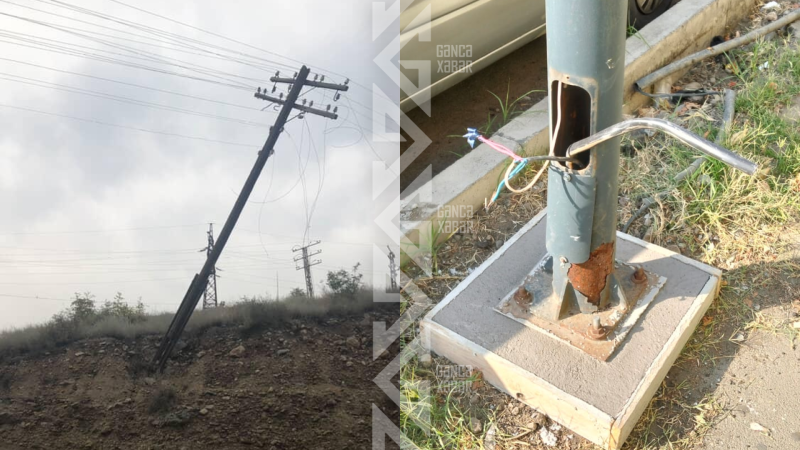 Göygöldə elektrik dirəyi və açıq naqillər təhlükə saçır