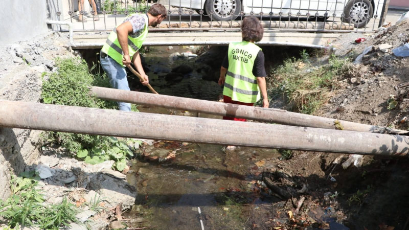 Gəncədə su arxları və küçələr təmizlənib - FOTO