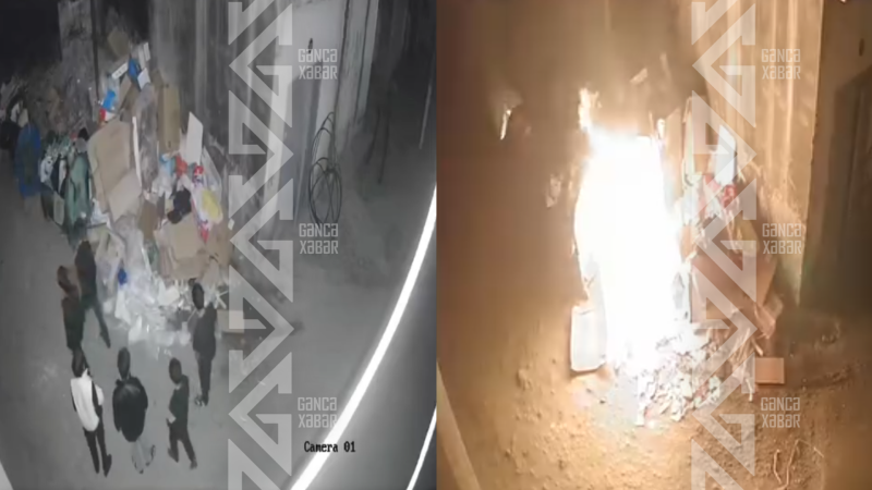 Gəncədə yeniyetmələr zibil qutularını yandırırlar