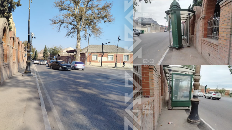 Gəncədə avtobus dayanacağı piyada yolundan götürüldü