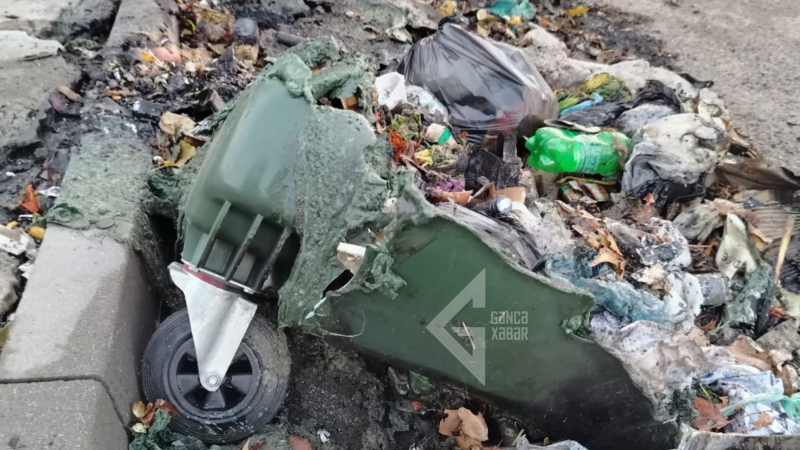 Gəncədə yeni zibil qabları sakinlər tərəfindən məhv edildi