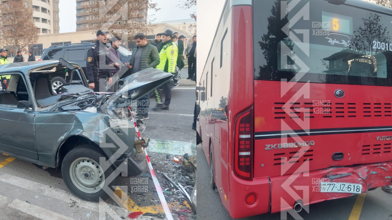 Gəncədə maşın BakuBuS avtobusuna çırpıldı, bir nəfər öldü - YENİLƏNİB