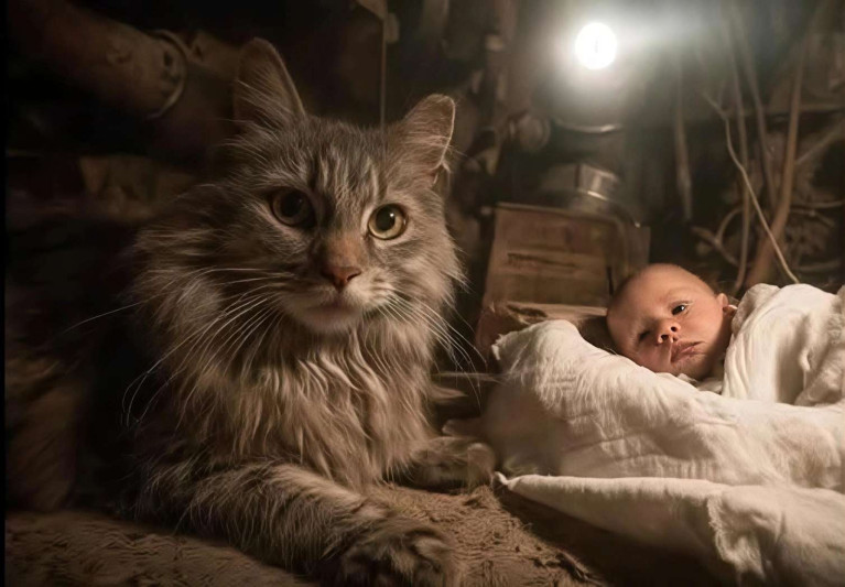 Zirzəmiyə atılan körpəni pişik xilas edib