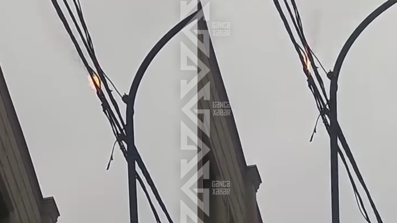 Gəncənin mərkəzində elektrik naqilləri alışıb